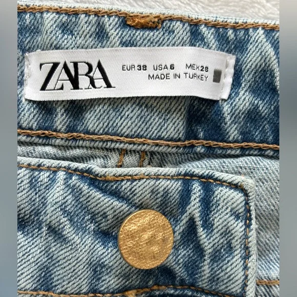 ZARA High Rise Full Length Straight Leg Blue Jeans--6 - Picture 9 of 16